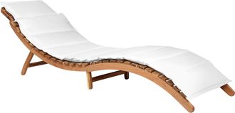 Beliani Tumbona Plegable Exterior Patio Madera De Acacia Coj&iacute;n Blanco Luino