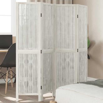 vidaXL Biombo Separador De 4 Paneles Madera Maciza Paulownia Blanco Vidaxl