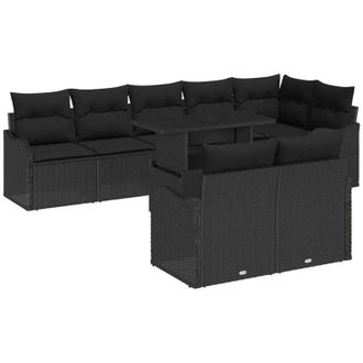 vidaXL Garden Sofa Set with Cushion Manual 9 pcs Black Poly Rattan vidaXL