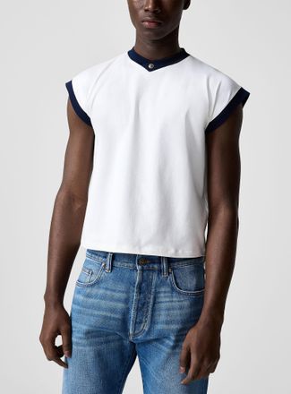 Versace Mens Contrast trim V-neck cropped T-shirt