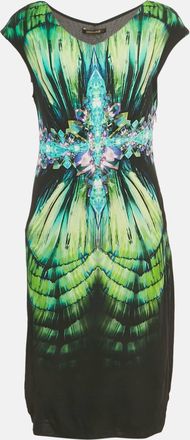 Roberto Cavalli Black Printed Jersey Midi Dress
