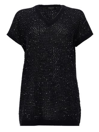 Fabiana Filippi V-Neck Cotton-Blend Sequin Top