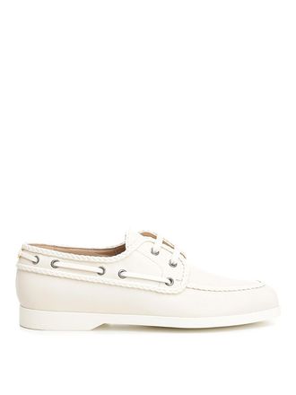 Valentino Garavani Ivory White Leather Boat Loafer