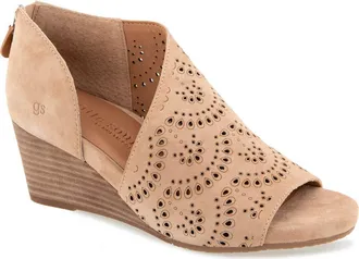 Gentle Souls Talerie Perforated Wedge Sandal in Porcini Suede at Nordstrom, Size 8.5