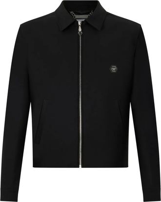 Philipp Plein shirt-collar zip jacket - men - Polyester/Virgin Wool/Spandex/Elastane/Viscose/Acetate - 50 - Black