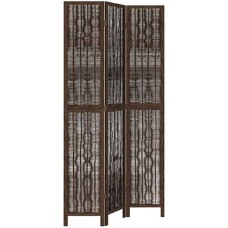 vidaXL Room Divider 3 Panels Dark Brown Solid Wood Paulownia Vidaxl