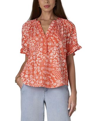 Wit & Wisdom Wit & Wisdom Short Cinched Sleeve Stand Collar Top
