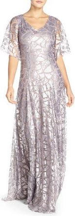 Donna Morgan Camilla Sequin Flutter Sleeve Gown in Grey Ridge at Nordstrom Rack, Size 2