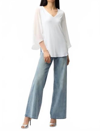 Joseph Ribkoff Chiffon Tulip Sleeves V-Neck Tunic Top In Vanilla
