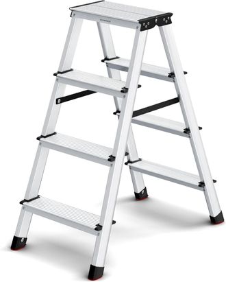 Songmics Escalera de 4 pelda&ntilde;os de aluminio de color cris plata y negro tinta