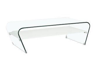 Vente-Unique Mesa de centro KELLY - Cristal templado blanco - Tabla blanco lacado