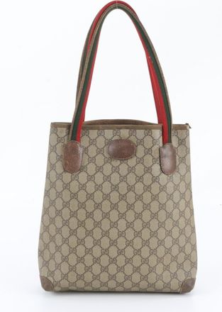 Gucci Brown Leather Coated Canvas Tote Bag (Pre-Owned)