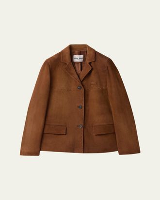 Miu Miu Topstitched Suede Single-Breasted Jacket