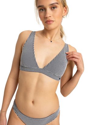 Roxy Triangel-Bikini-Top ROXY Gingham, Damen, Gr. XL, Cup B, grau (anthrazit), Obermaterial: 62% Polyester, 33% Nylon, 5% Elasthan;, Bikini-Oberteile Trian