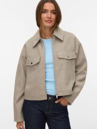 Vero Moda Kurzjacke VERO MODA VMFORTUNEFREJ SHORT JACKET GA BOO, Damen, Gr. XL, silber mink detail:melange, Web, Obermaterial: 100% Polyester, meliert, h&uuml;ftlang