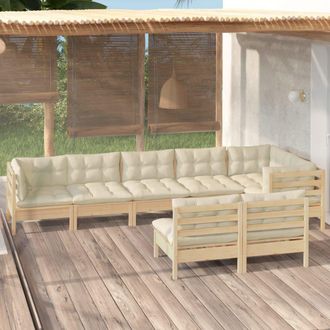 vidaXL Muebles De Jard&iacute;n 8 Pzas Y Cojines Madera Maciza De Pino Crema Vidaxl