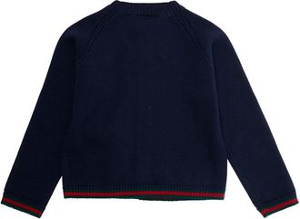 Gucci Unisex Blue Cardigan With Intarsia Design Wool Tops Top