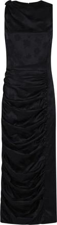 Rotate Ruched Midi Jurk - Dames - Feestkleedjes - Zwart - L - Polyester - Kleedjes