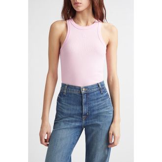 Marimekko Kupla Unkko Embroidered Flower Ribbed Stretch Cotton Tank Top in Light Pink at Nordstrom, Size Xx-Large