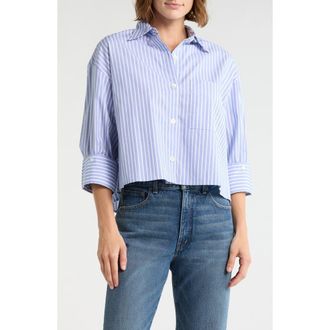 Madewell Stripe Cotton Button-Up Shirt in Light Blue White Stripe at Nordstrom Rack, Size X-Large