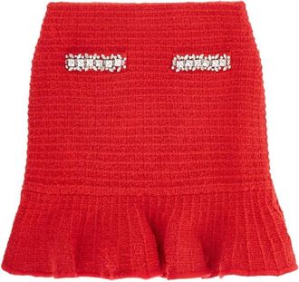 Self Portrait Textured Sequin Pocket Skirt - Dames - Korte rokken - Rood - M - Katoen - Rokken