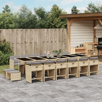 vidaXL Set Comedor De Jard&iacute;n 17 Pzas Con Cojines Rat&aacute;n Sint&eacute;tico Beige Vidaxl
