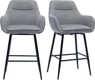 Miliboo Taburetes De Bar Giratorios 360&deg; En Tela Efecto Terciopelo Texturizado Gris Y Metal H65.5 Cm (paquete De 2) Aless