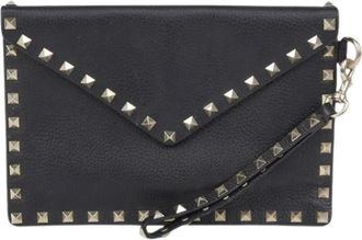 Valentino Pre-owned Clutches, female, Black, Size: ONE SIZE Pre-owned Rockstud Envelope Strap Clutch
