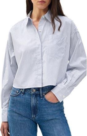 Rag & Bone Marin Stripe Crop Cotton Button-Up Shirt in White Stripe at Nordstrom Rack, Size X-Large