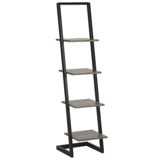 Beliani Librer&iacute;a Madera Negra Y Oscura Estantes De Madera Estructura De Metal Estanter&iacute;a Independiente Dise&ntilde;o Moderno Joplin