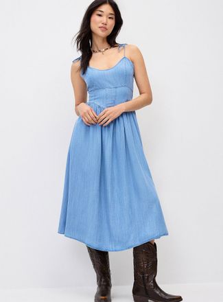 Twik Womens Corset faux-denim maxi dress