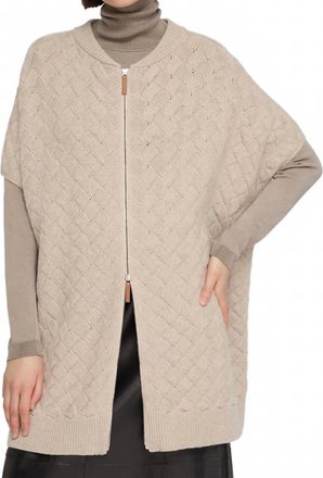 Lafayette 148 New York Basket Stitch Zip Front Poncho In Taupe Melange