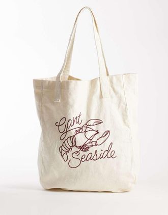 GANT Shopper color crema con stampa di aragosta-Bianco