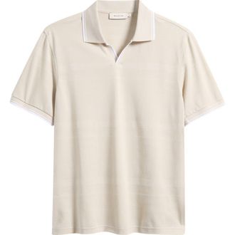 Bugatchi Textured Stripe Johnny Collar Polo in Limestone at Nordstrom, Size Xx-Large
