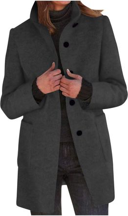 Generic Trench Coat Womens Winter Coat Button Womens Trench Vintage Windproof Jacket Women Pockets Autumn Coats for Women UK Stand Collar Windbreaker Jacket C