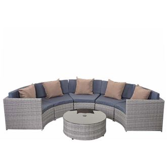 Hhg Set salotto giardino esterno salottino HHG 120 polyrattan grigio con cuscini grigio scuro e beige