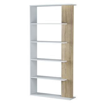 HOMN Estanter&iacute;a librer&iacute;a color blanco/roble 5 huecos, 90 x 25 x 180 cm
