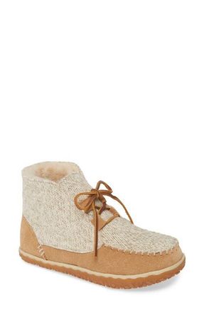 Minnetonka Torrey Faux Fur Lined Slipper Bootie in Cinnamon Knit/suede at Nordstrom, Size 11