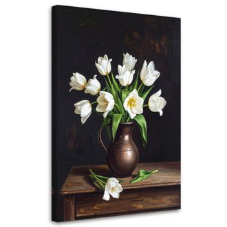 Feeby Cuadro En Lienzo, Naturaleza Muerta Con Tulipanes Blancos, 80x120