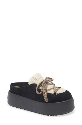 Fendi Apr&egrave;s Chic Leather & Genuine Shearling Mule in Black at Nordstrom, Size 10.5Us