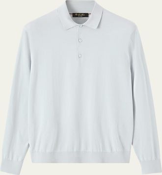 Loro Piana Mens Loro Island Cotton Giza Long-Sleeve Polo Shirt