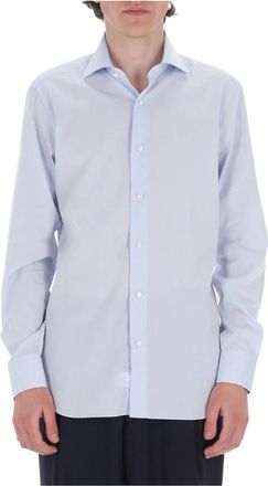Barba Camicia in popeline di cotone - Heren - Casual Overhemden - Blauw - L - Katoen - Overhemden