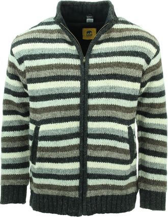 Loud Elephant Hand Knitted Wool Jacket Cardigan - Stripe Natural (Large)