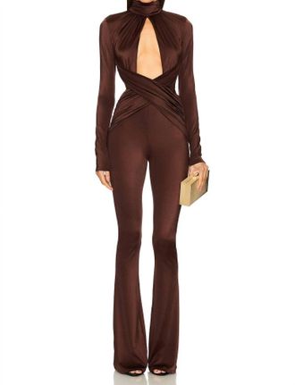 Michael Costello Womens Salima Jumpsuit In Chocolate Brown