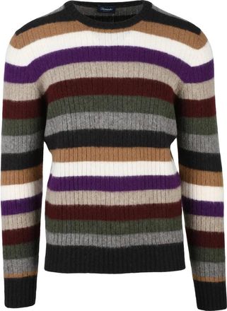 Drumohr Lambskin Crew Neck Pullover - Brown/Bordeaux