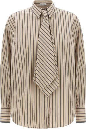 Brunello Cucinelli Shirts - Dames - Overhemden - Beige - XS - Katoen - Overhemden