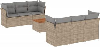 vidaXL Juego De Sof&aacute;s Jard&iacute;n Con Cojines Beige Mezcla 7 Pzas Rat&aacute;n Pe Vidaxl