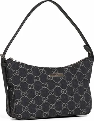 Gucci Womens Shoulder Bag Lady Lunetta Black Denim Lambskin
