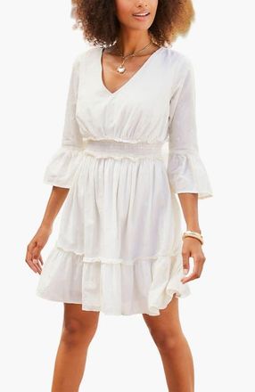 Lascana Eyelet Detail V-Neck Dress in White at Nordstrom, Size 14