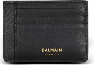 Balmain Anthem Calfskin Leather Card Holder in Black at Nordstrom